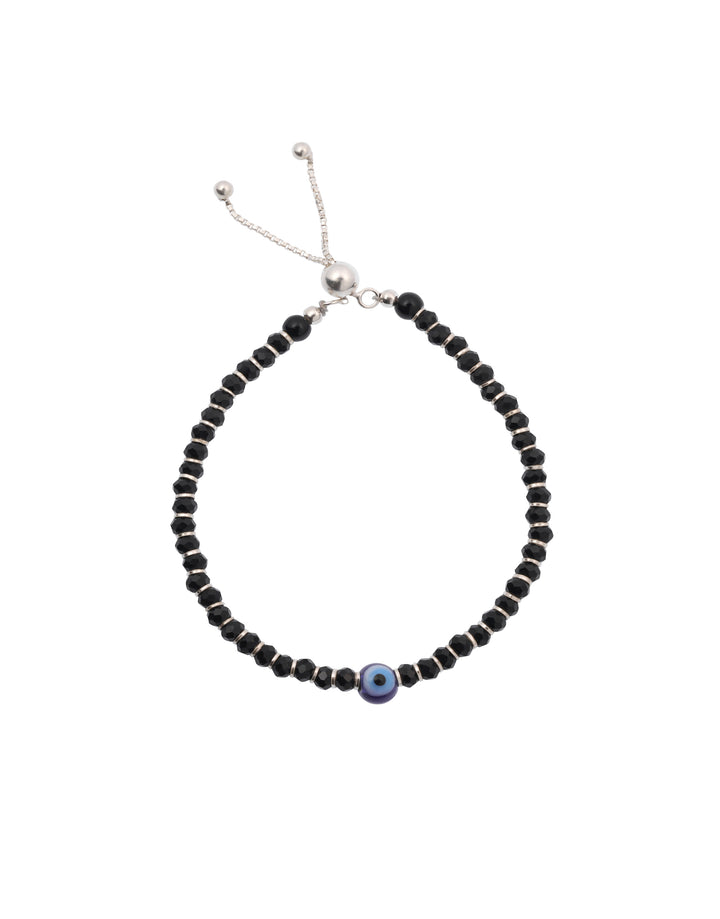 evil eye black beaded sterling silver bracelet for protection