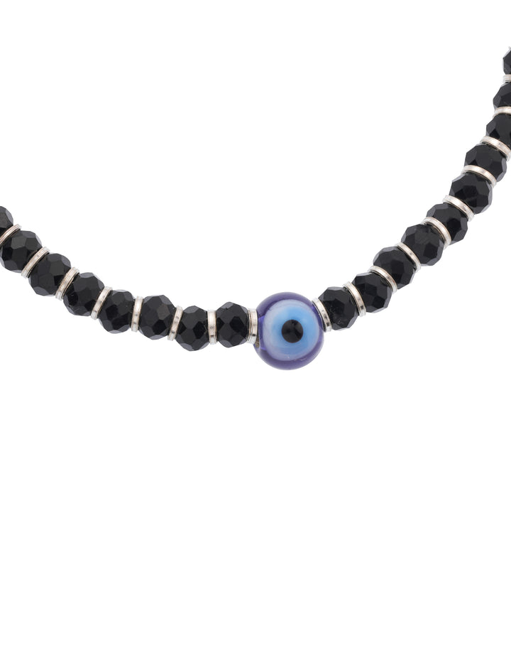 evil eye black beaded sterling silver bracelet for protection