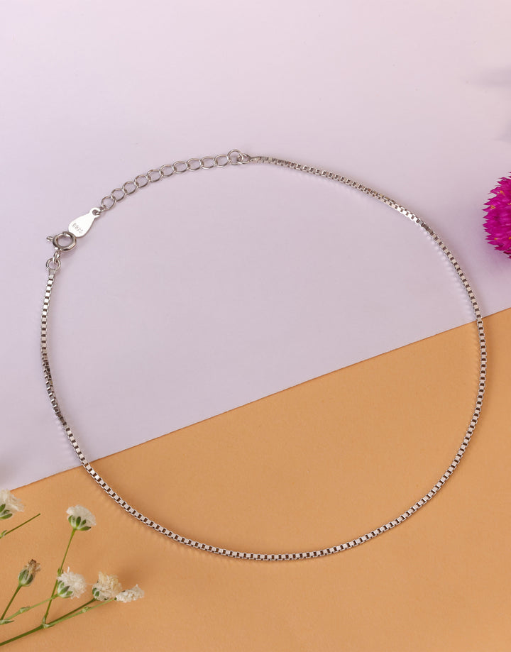 minimal sleek sterling silver box chain anklet