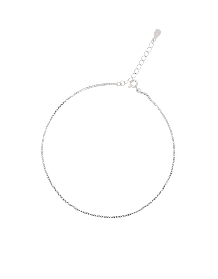 minimal sleek sterling silver box chain anklet