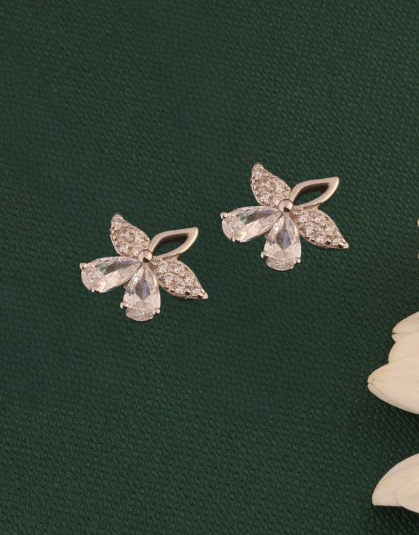 Sparkling White CZ Floral Stud Earrings