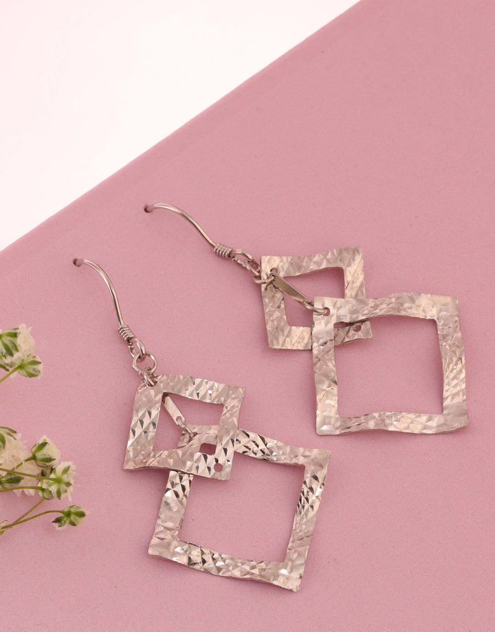 trendy geometric double square silver dangle earrings