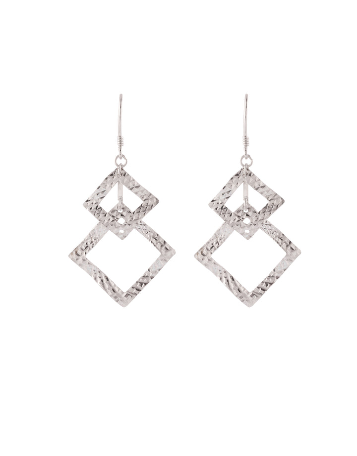 trendy geometric double square silver dangle earrings