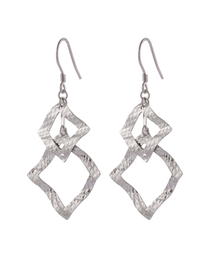 trendy geometric double square silver dangle earrings