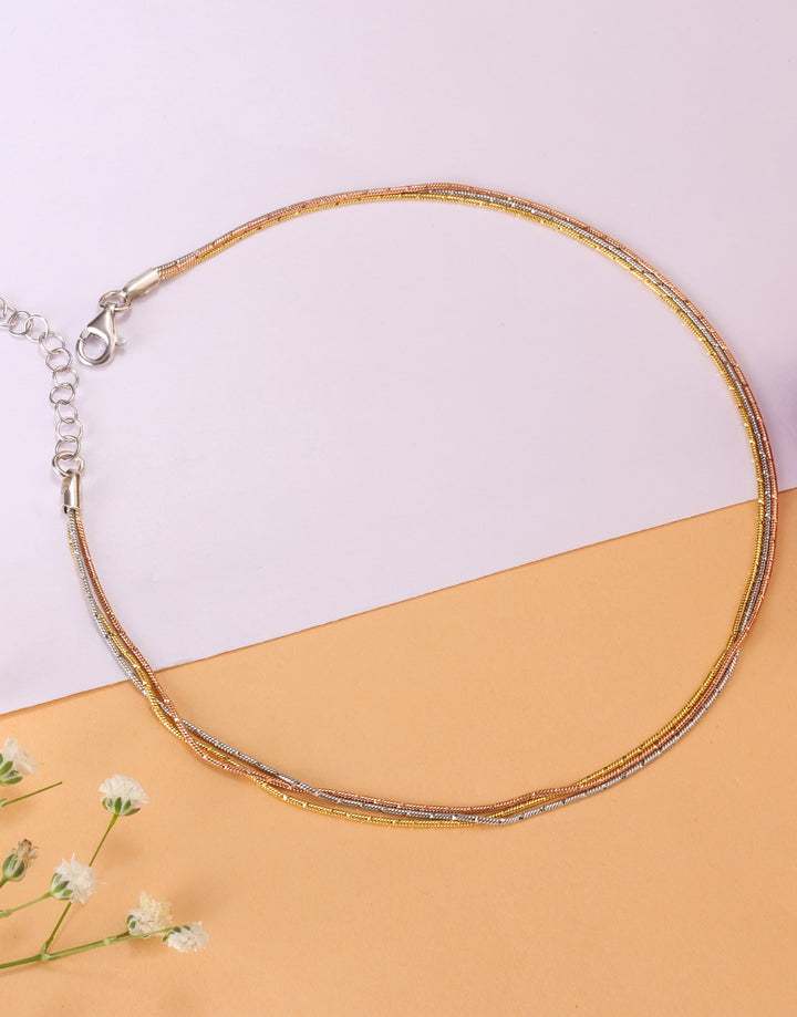 three-tone layered sterling silver anklet for women