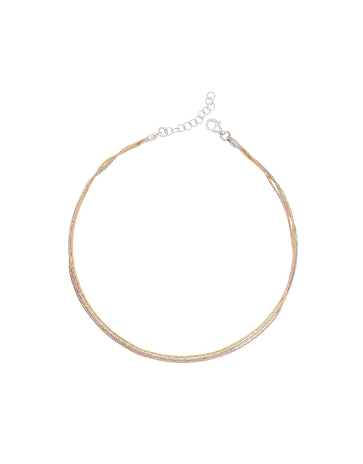 three-tone layered sterling silver anklet for women